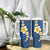 Polynesian Hibiscus and Plumeria with Tapa Pattern Tumbler With Handle Blue Color