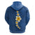 Polynesian Hibiscus and Plumeria with Tapa Pattern Zip Hoodie Blue Color