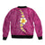 Polynesian Hibiscus and Plumeria with Tapa Pattern Bomber Jacket Pink Color