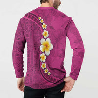 Polynesian Hibiscus and Plumeria with Tapa Pattern Button Sweatshirt Pink Color