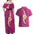 Polynesian Hibiscus and Plumeria with Tapa Pattern Couples Matching Off Shoulder Maxi Dress and Hawaiian Shirt Pink Color