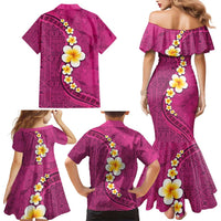Polynesian Hibiscus and Plumeria with Tapa Pattern Family Matching Mermaid Dress and Hawaiian Shirt Pink Color LT03 - Polynesian Pride