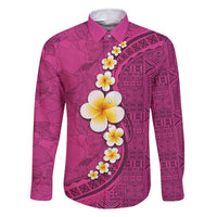 Polynesian Hibiscus and Plumeria with Tapa Pattern Family Matching Mermaid Dress and Hawaiian Shirt Pink Color LT03 Dad's Shirt - Long Sleeve Pink - Polynesian Pride