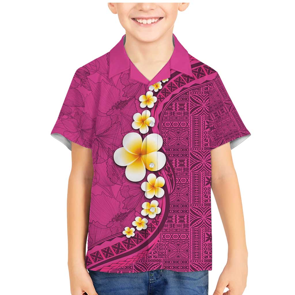 Polynesian Hibiscus and Plumeria with Tapa Pattern Family Matching Mermaid Dress and Hawaiian Shirt Pink Color LT03 Son's Shirt Pink - Polynesian Pride