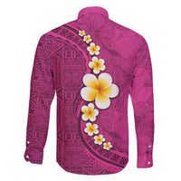 Polynesian Hibiscus and Plumeria with Tapa Pattern Family Matching Off Shoulder Maxi Dress and Hawaiian Shirt Pink Color LT03 - Polynesian Pride