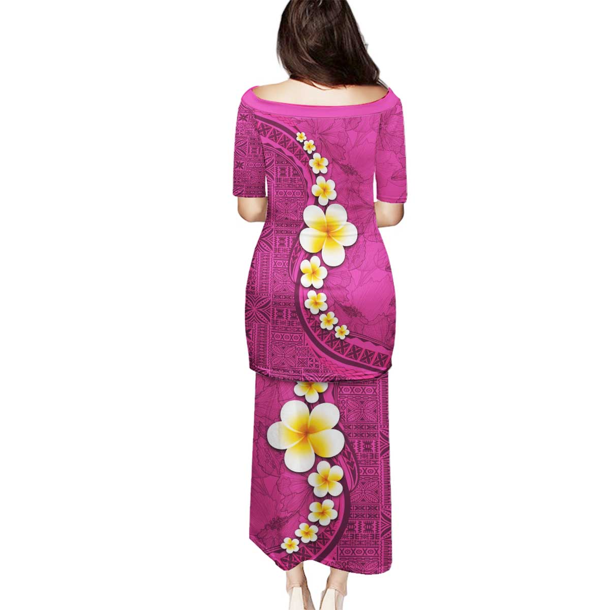 Polynesian Hibiscus and Plumeria with Tapa Pattern Family Matching Puletasi and Hawaiian Shirt Pink Color LT03 - Polynesian Pride