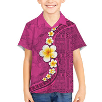 Polynesian Hibiscus and Plumeria with Tapa Pattern Family Matching Short Sleeve Bodycon Dress and Hawaiian Shirt Pink Color LT03 Son's Shirt Pink - Polynesian Pride