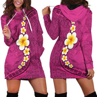 Polynesian Hibiscus and Plumeria with Tapa Pattern Hoodie Dress Pink Color