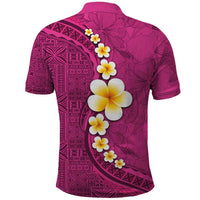 Polynesian Hibiscus and Plumeria with Tapa Pattern Polo Shirt Pink Color
