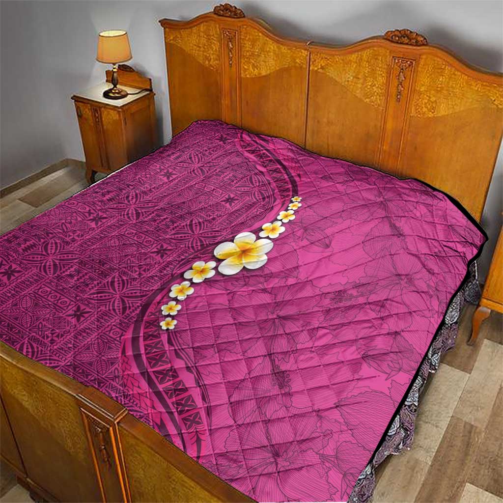 Polynesian Hibiscus and Plumeria with Tapa Pattern Quilt Pink Color LT03 - Polynesian Pride