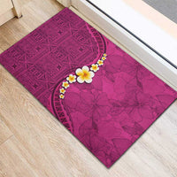 Polynesian Hibiscus and Plumeria with Tapa Pattern Rubber Doormat Pink Color