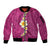 Polynesian Hibiscus and Plumeria with Tapa Pattern Sleeve Zip Bomber Jacket Pink Color