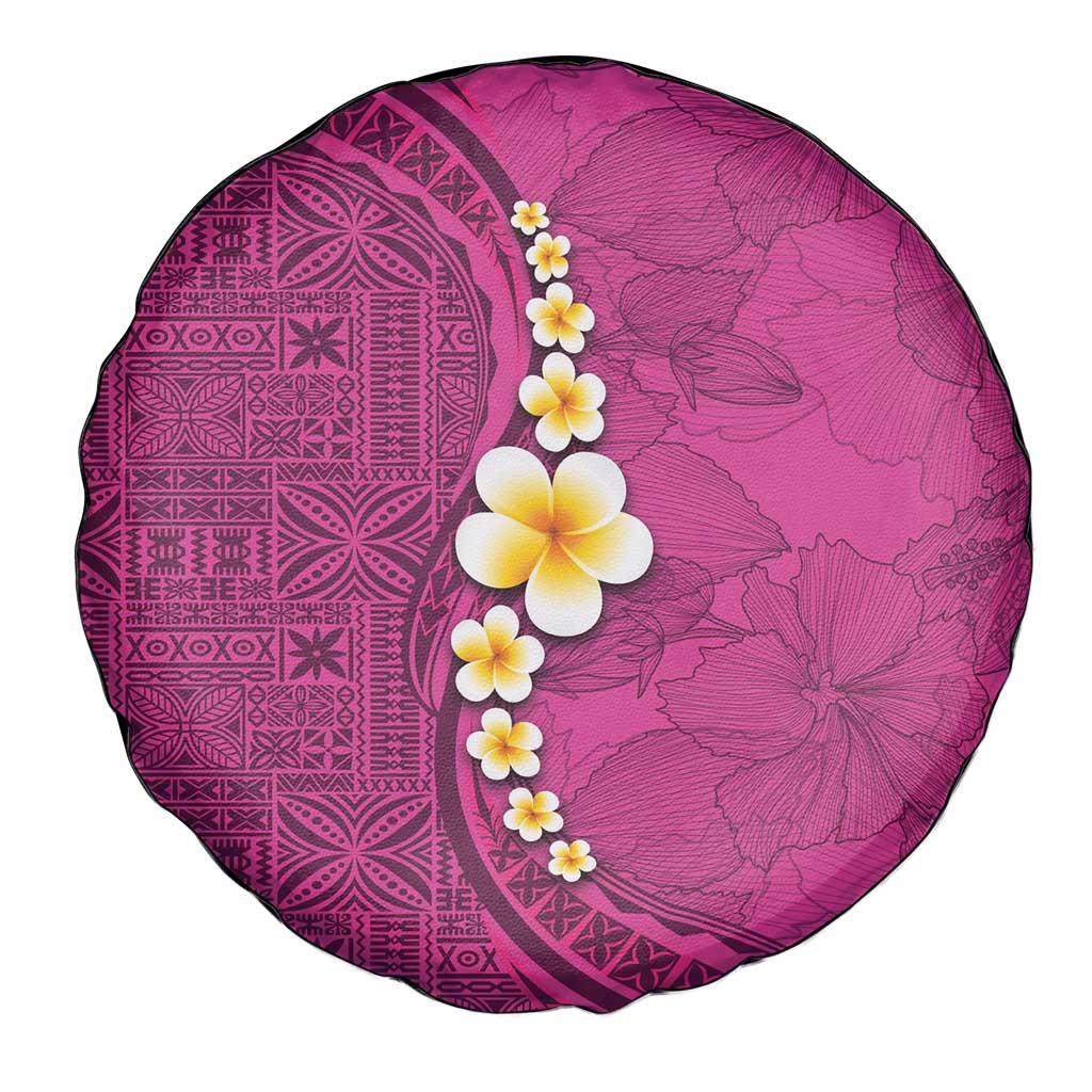 Polynesian Hibiscus and Plumeria with Tapa Pattern Spare Tire Cover Pink Color