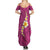 Polynesian Hibiscus and Plumeria with Tapa Pattern Summer Maxi Dress Pink Color