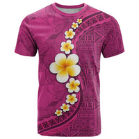 Polynesian Hibiscus and Plumeria with Tapa Pattern T Shirt Pink Color