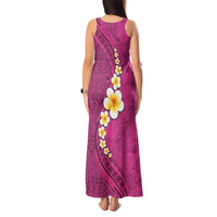 Polynesian Hibiscus and Plumeria with Tapa Pattern Tank Maxi Dress Pink Color