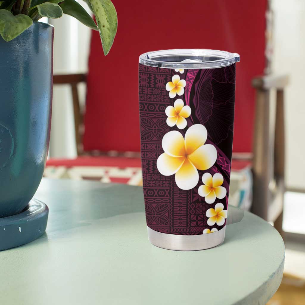 Polynesian Hibiscus and Plumeria with Tapa Pattern Tumbler Cup Pink Color