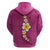 Polynesian Hibiscus and Plumeria with Tapa Pattern Zip Hoodie Pink Color