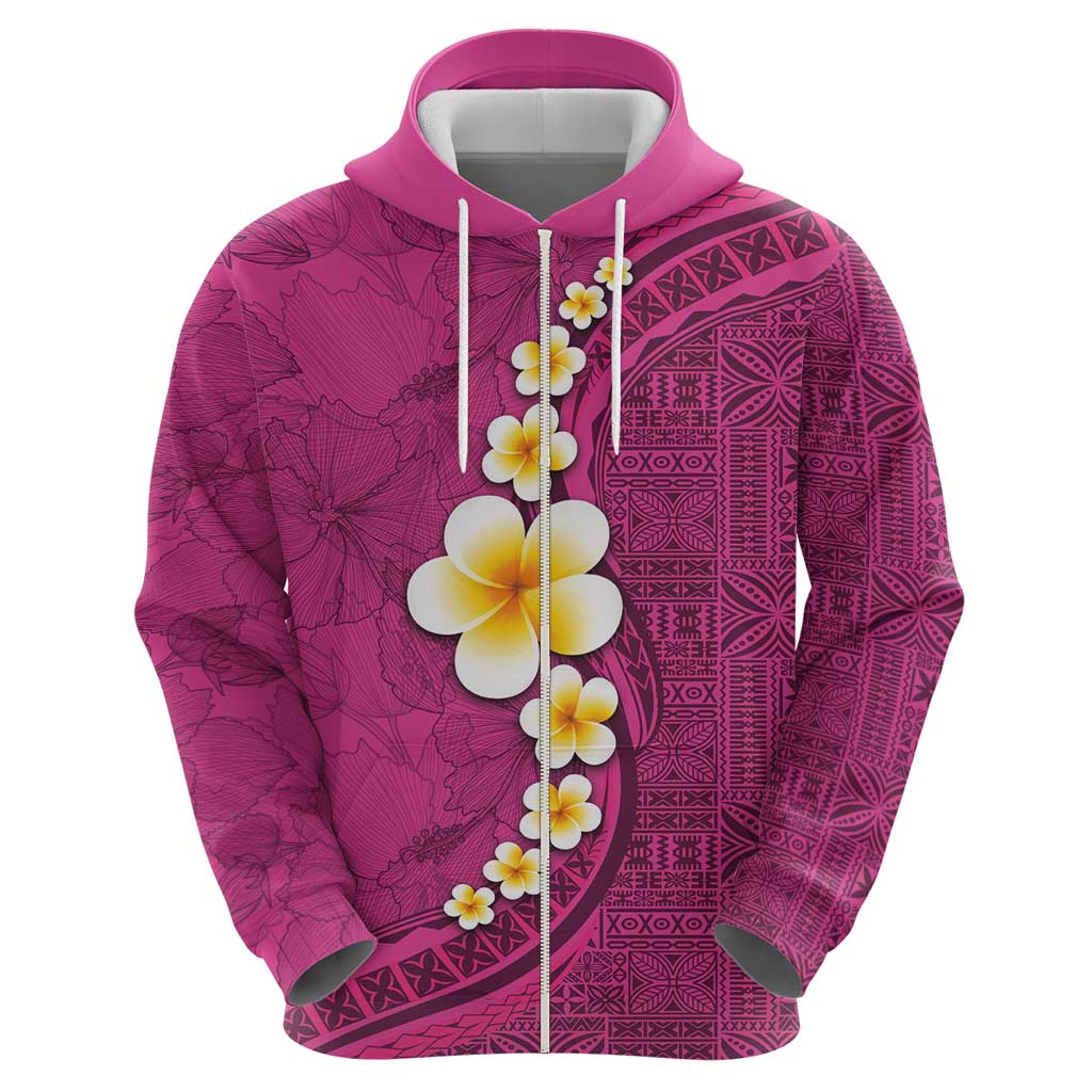 Polynesian Hibiscus and Plumeria with Tapa Pattern Zip Hoodie Pink Color LT03 - Polynesian Pride