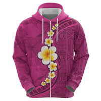 Polynesian Hibiscus and Plumeria with Tapa Pattern Zip Hoodie Pink Color LT03 - Polynesian Pride