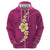 Polynesian Hibiscus and Plumeria with Tapa Pattern Zip Hoodie Pink Color