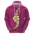 Polynesian Hibiscus and Plumeria with Tapa Pattern Zip Hoodie Pink Color