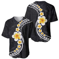 Pacific Hibiscus and Plumeria with Tapa Pattern Baseball Jersey Black Color