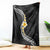 Pacific Hibiscus and Plumeria with Tapa Pattern Blanket Black Color