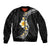 Pacific Hibiscus and Plumeria with Tapa Pattern Bomber Jacket Black Color