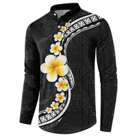 Pacific Hibiscus and Plumeria with Tapa Pattern Button Sweatshirt Black Color