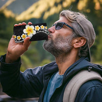 Pacific Hibiscus and Plumeria with Tapa Pattern 4 in 1 Can Cooler Tumbler Black Color