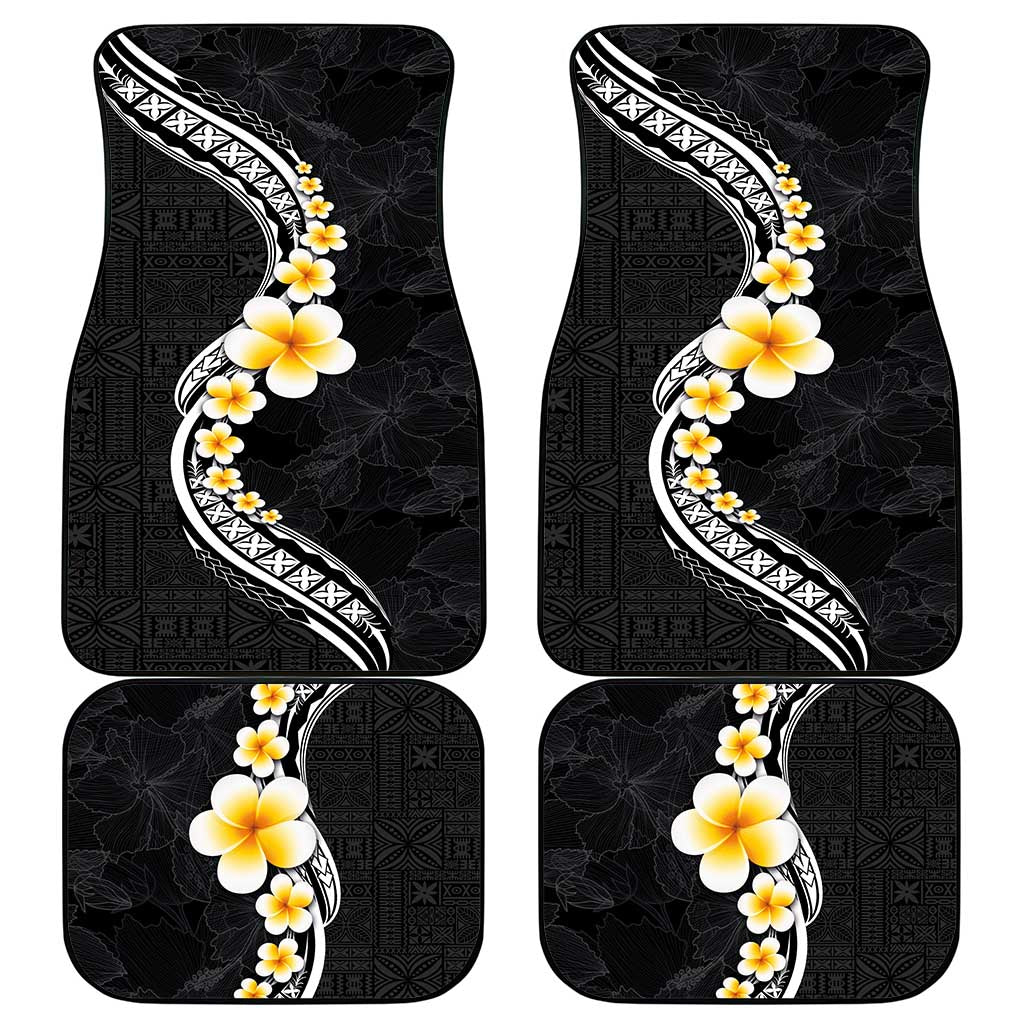 Pacific Hibiscus and Plumeria with Tapa Pattern Car Mats Black Color