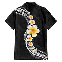 Pacific Hibiscus and Plumeria with Tapa Pattern Family Matching Long Sleeve Bodycon Dress and Hawaiian Shirt Black Color LT03 - Polynesian Pride