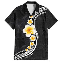 Pacific Hibiscus and Plumeria with Tapa Pattern Family Matching Off Shoulder Maxi Dress and Hawaiian Shirt Black Color LT03 Dad's Shirt - Short Sleeve Black - Polynesian Pride