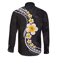 Pacific Hibiscus and Plumeria with Tapa Pattern Family Matching Off Shoulder Maxi Dress and Hawaiian Shirt Black Color LT03 - Polynesian Pride
