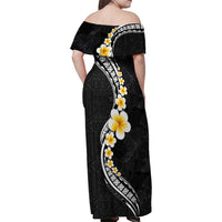 Pacific Hibiscus and Plumeria with Tapa Pattern Family Matching Off Shoulder Maxi Dress and Hawaiian Shirt Black Color LT03 - Polynesian Pride