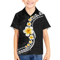 Pacific Hibiscus and Plumeria with Tapa Pattern Family Matching Puletasi and Hawaiian Shirt Black Color