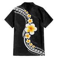 Pacific Hibiscus and Plumeria with Tapa Pattern Hawaiian Shirt Black Color