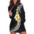 Pacific Hibiscus and Plumeria with Tapa Pattern Hoodie Dress Black Color