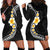 Pacific Hibiscus and Plumeria with Tapa Pattern Hoodie Dress Black Color