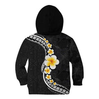 Pacific Hibiscus and Plumeria with Tapa Pattern Kid Hoodie Black Color