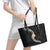 Pacific Hibiscus and Plumeria with Tapa Pattern Leather Tote Bag Black Color