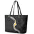 Pacific Hibiscus and Plumeria with Tapa Pattern Leather Tote Bag Black Color