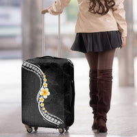 Pacific Hibiscus and Plumeria with Tapa Pattern Luggage Cover Black Color