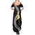 Pacific Hibiscus and Plumeria with Tapa Pattern Summer Maxi Dress Black Color