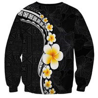 Pacific Hibiscus and Plumeria with Tapa Pattern Sweatshirt Black Color