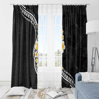 Pacific Hibiscus and Plumeria with Tapa Pattern Window Curtain Black Color