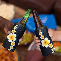 Pacific Hibiscus and Plumeria with Tapa Pattern 4 in 1 Can Cooler Tumbler Dark Blue Color