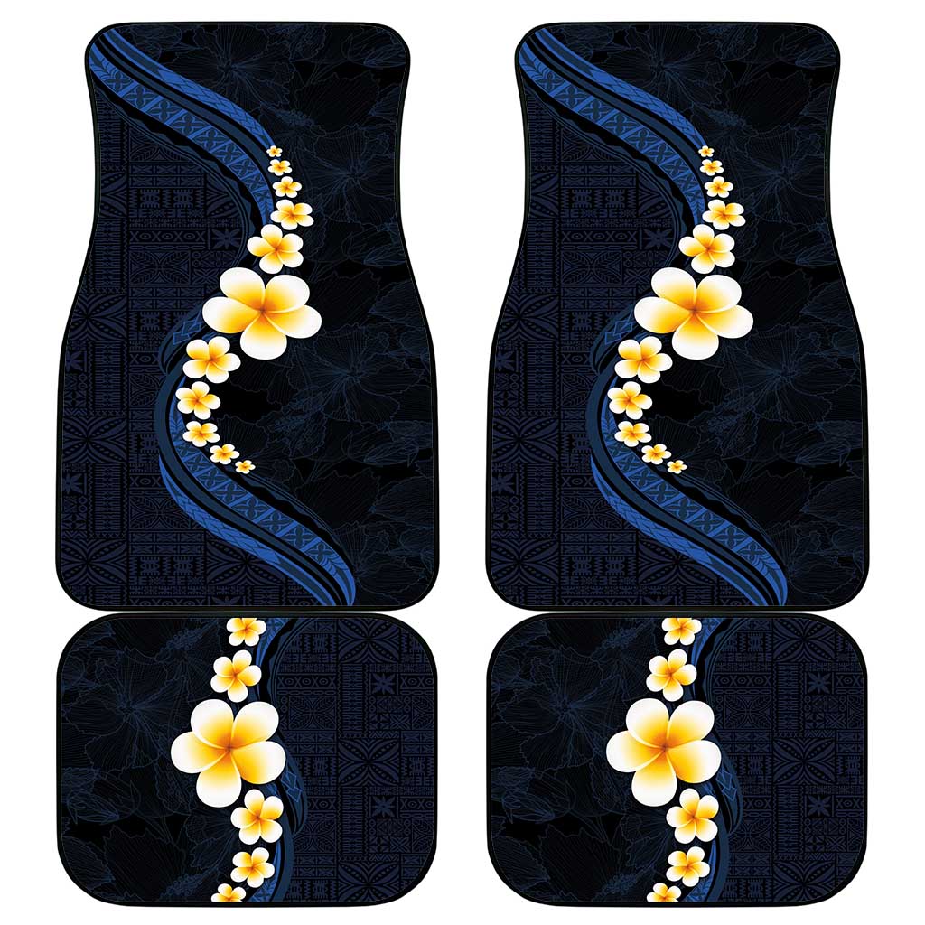 Pacific Hibiscus and Plumeria with Tapa Pattern Car Mats Dark Blue Color