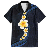 Pacific Hibiscus and Plumeria with Tapa Pattern Family Matching Long Sleeve Bodycon Dress and Hawaiian Shirt Dark Blue Color LT03 Dad's Shirt - Short Sleeve Blue - Polynesian Pride